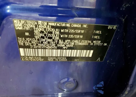 2015 Toyota Rav4 Limited z USA, uszkodzony, nr VIN 2T3DFREV7FW280450